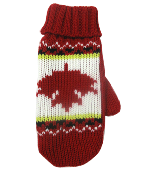 Knitting Glove in pattern of red maple leaf - One size