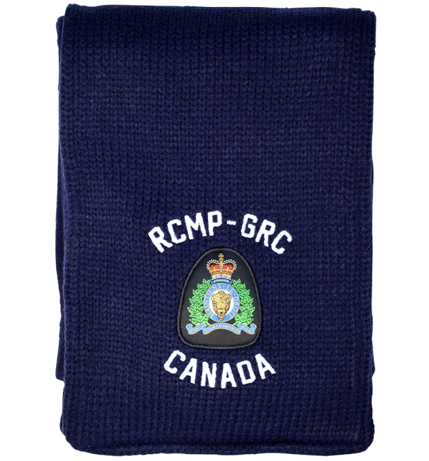 Knitting scarf with RCMP Logo - Navy