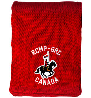Knitting scarf with RCMP Rider - Red